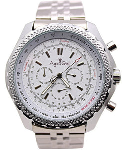 Silver Black Leather Watch